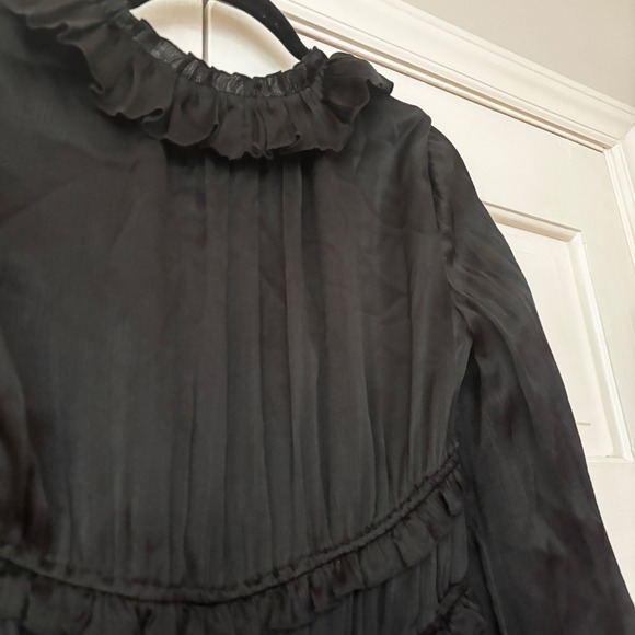 NEW Ulla Johnson Callista Silk Mini Dress Size 4 Black Long Sleeve Ruffle NWT - Picture 13 of 14